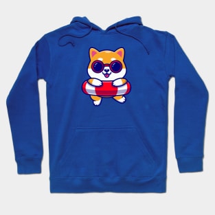 Cute Shiba Inu Dog Swimming Cartoon Hoodie